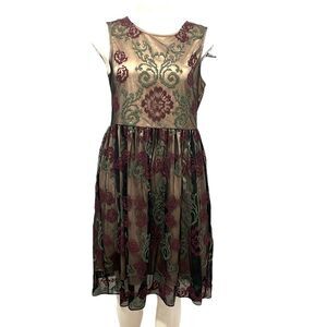 Sundance black sheer embroidered fit and flare sleeveless dress size 8
